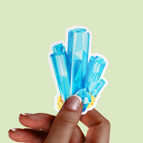Blue Aquamarine Crystal Premium Vinyl Sticker, Pisces Birthstone, Die-Cut Laptop Decal